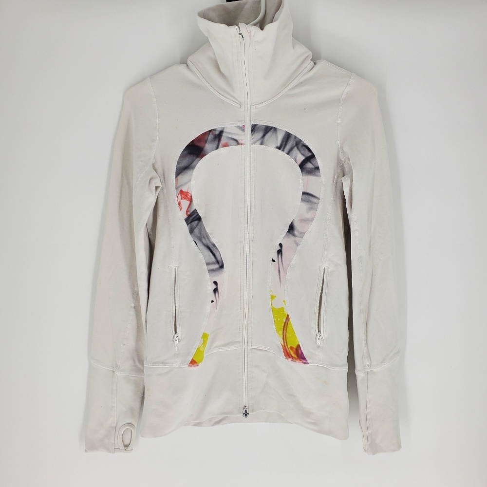Lululemon white seamless running gym jacket logo